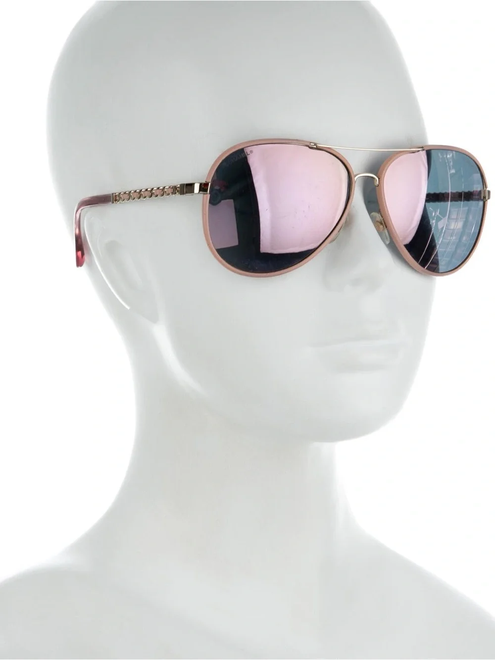 Chanel Light Pink Metal Polarized Pilot Winter Aviator Sunglasses